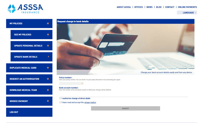 ASSSA Client Area Portal bank details